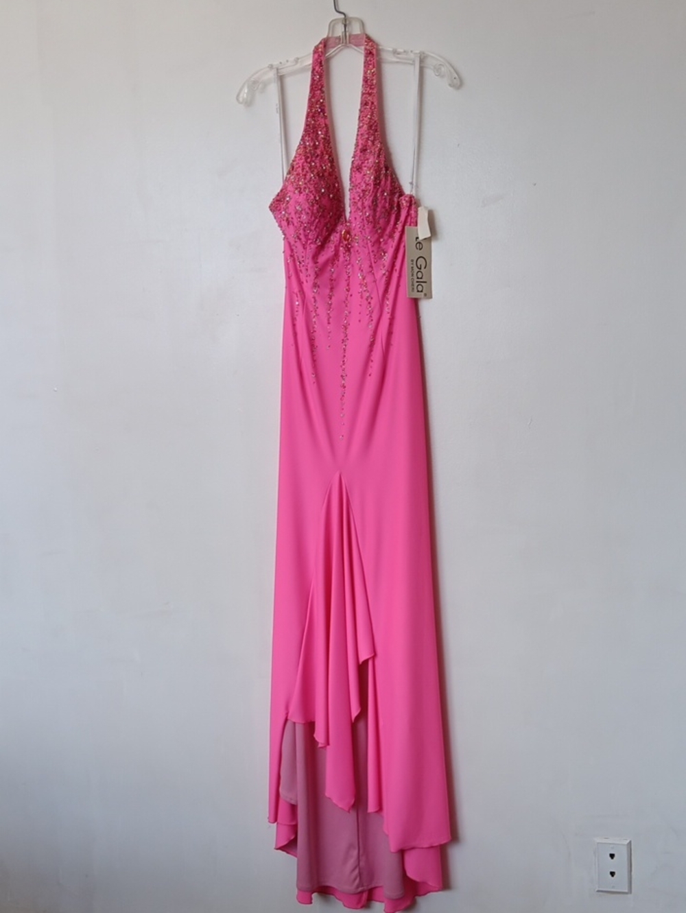 Vintage Hot Pink Beaded Halter Maxi Dress